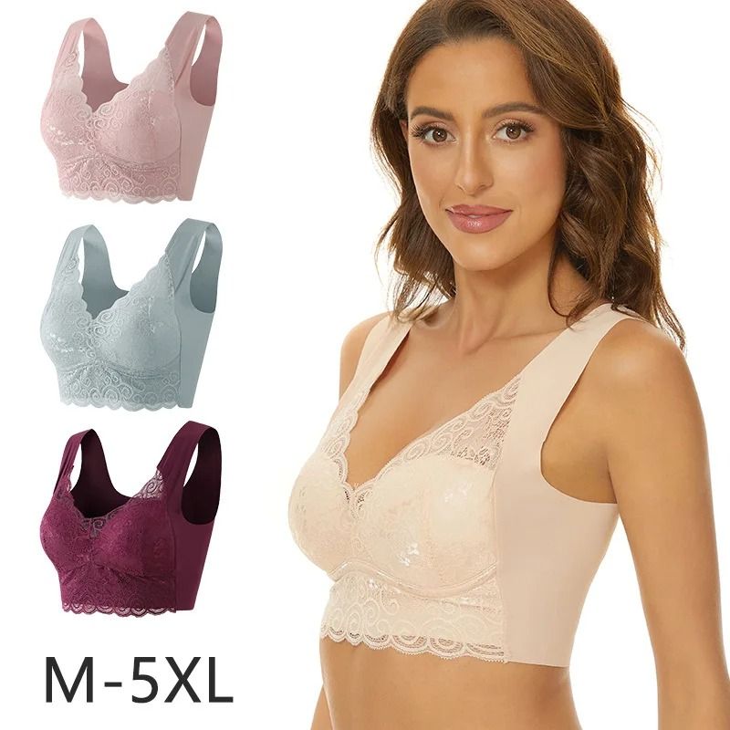 Women Plus Size Lace Bra Wire Free Bralette