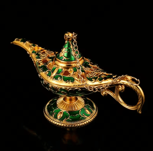 MystiqueGlow Aladdin Lamp Decor Vintage Metal Genie Lamp Ornament for Elegant Spaces
