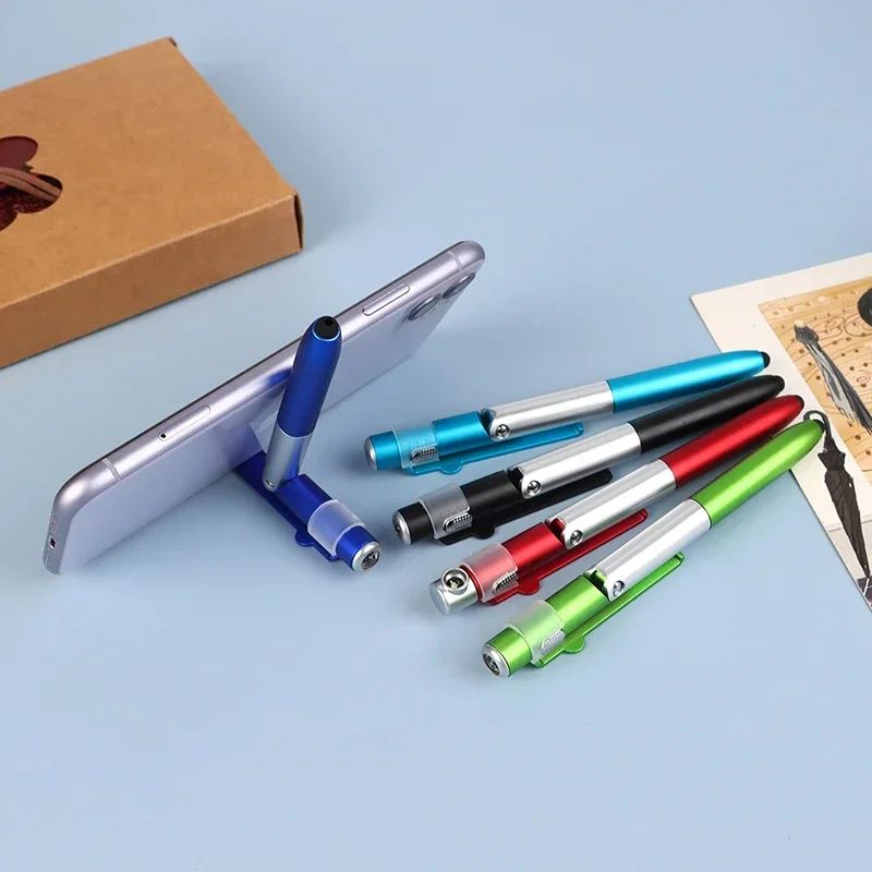 4-in-1 Multifunction Stylus Ballpoint Pen – Foldable Phone Holder, Flashlight & Touchscreen Pen