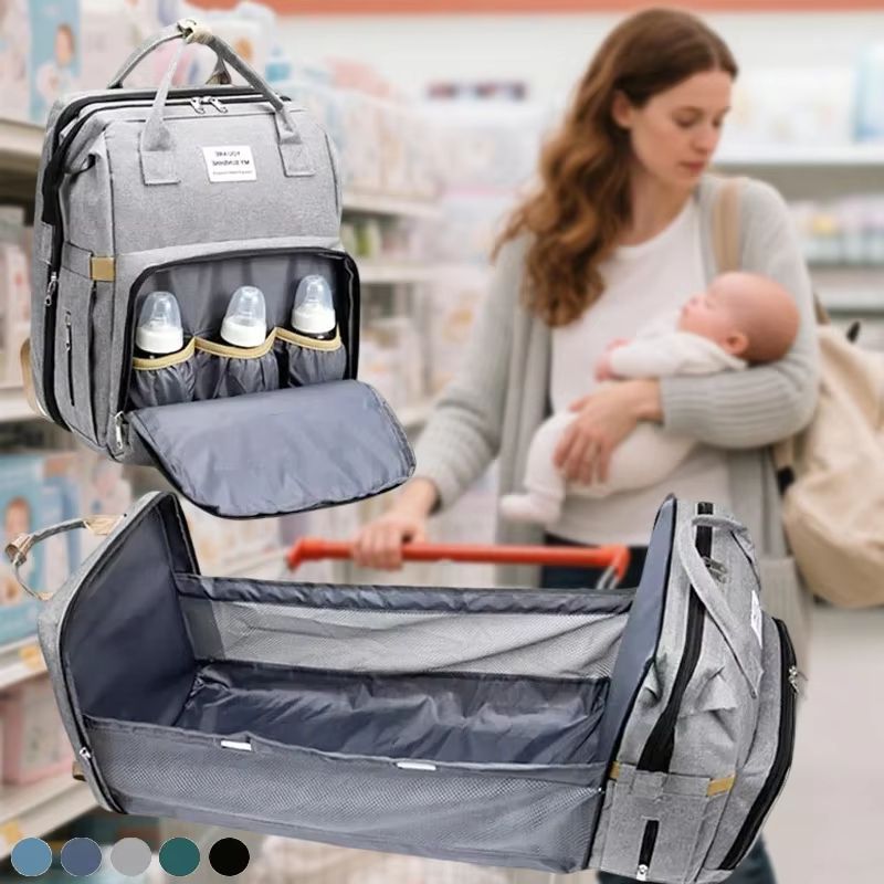 MamaEase Large Capacity Mommy Diaper Backpack with Baby Bed & Changing Mat