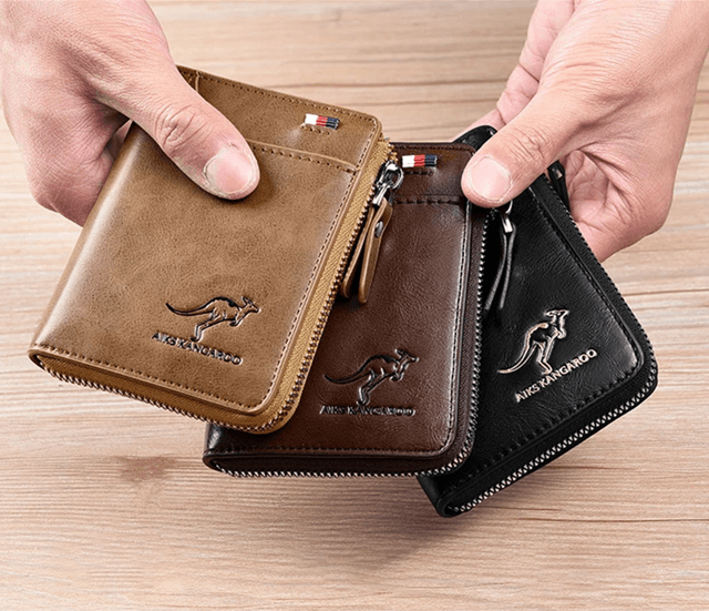 Mens Leather Wallet with RFID Protection and Zipper Card Holder