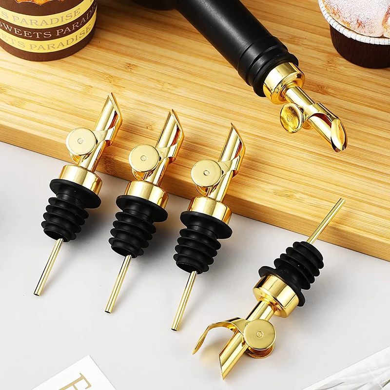 Self-Closing Olive Oil Pour Spout with Leak-Proof Rubber Stopper, Stainless Steel Bottle Pourer