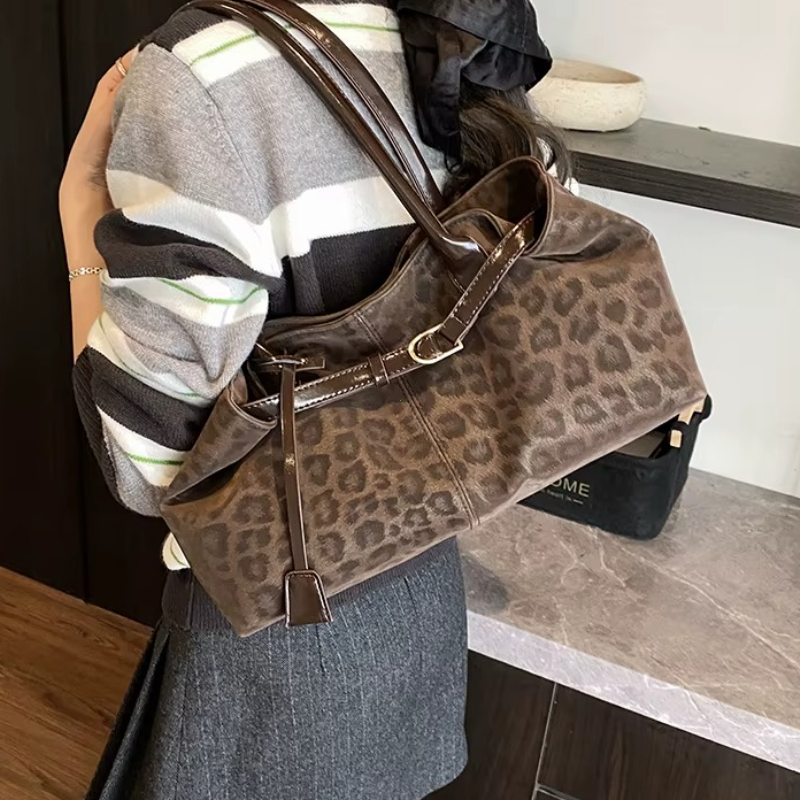 Leopard Print Shoulder Tote Bag PU Leather Designer Handbag for Women