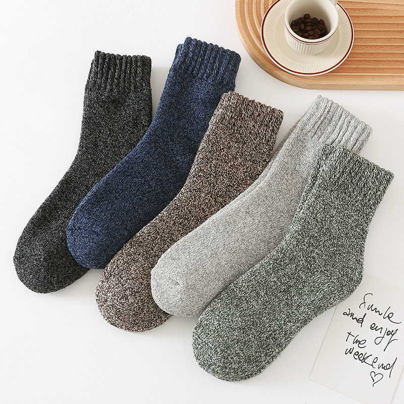 Blended Cashmere Mens Mid-Calf Thermal Terry Socks, Thick Winter Fleece-Lined Towel Socks for Ultimate Warmth & Style
