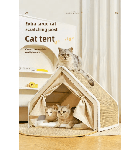 Warm Winter Cat House with Sisal Scratcher – Semi-Enclosed Cozy Nest