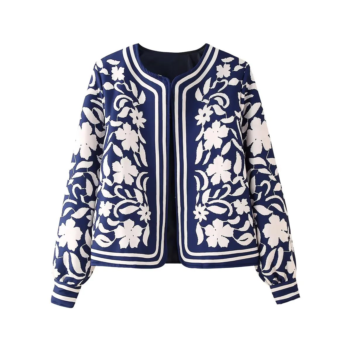 Faionable Print Cotton Jaet, Women's Spring Outerwear, Versatile Regular Length Jacket, Boho Style