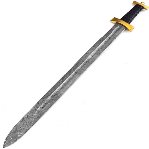 Damascus Steel Roman Spatha Replica Sword - Leather Wrapped Handle & Sheath Included