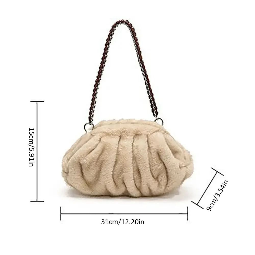 Trendy Soft Faux Fur Pleated Hobo Bag
