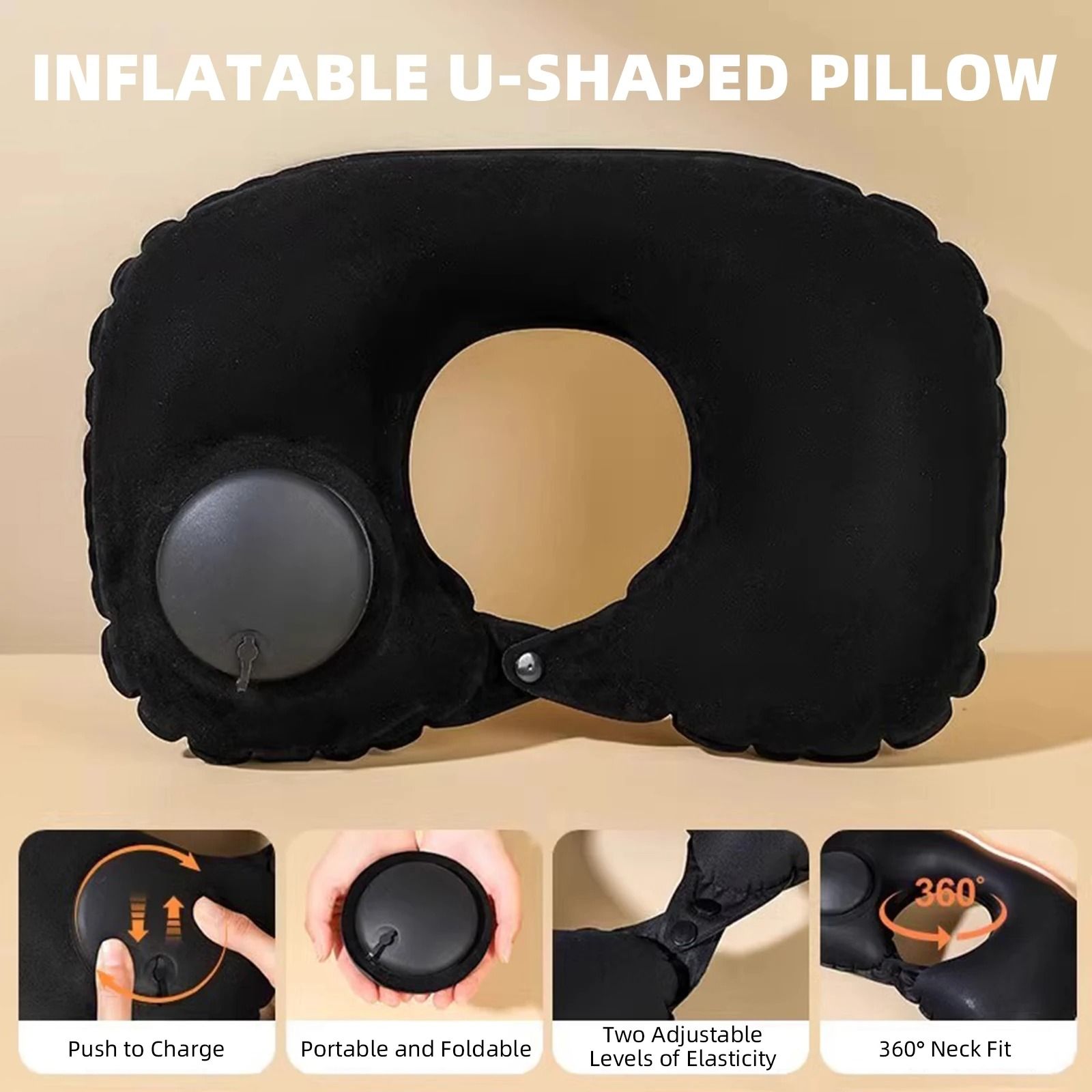 Inflatable U Shaped Travel Neck Pillow Soft Flocking Material