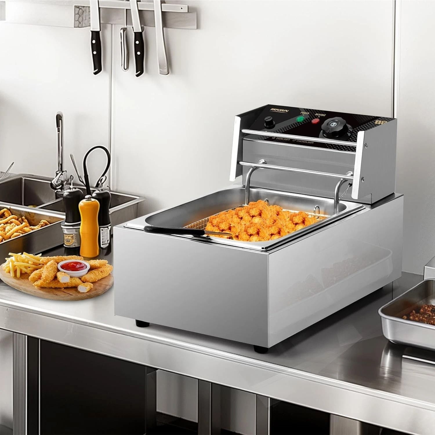 Stainless Steel Electric Commercial Deep Fryer with Basket & Lid, Heavy Duty Cooking Equipment for Restaurants