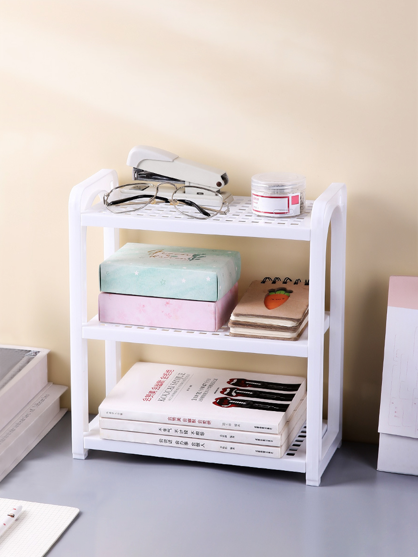 Double/Triple Layered Desktop Storage Shelves for Office Stationery, Cosmetics, and Miscellaneous Items