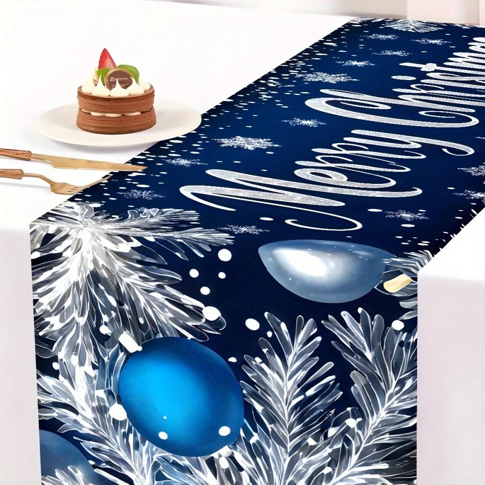 Merry Christmas Blue Table Runner