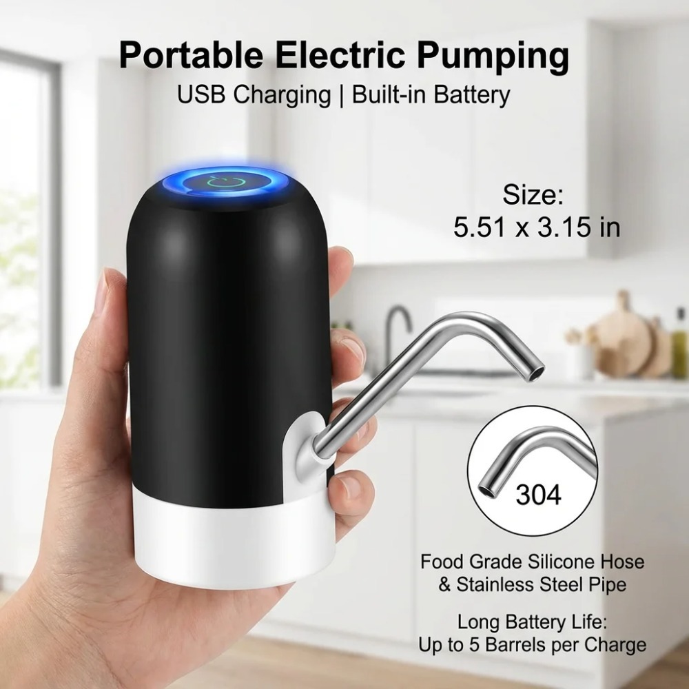Wireless Electric Water Pump Dispenser USB Rechargeable, Automatic Bottle Pump for Convenient Water Dispensing