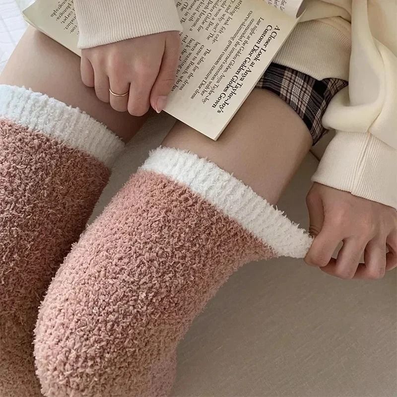 Plush Over Knee Coral Fleece Socks for Women