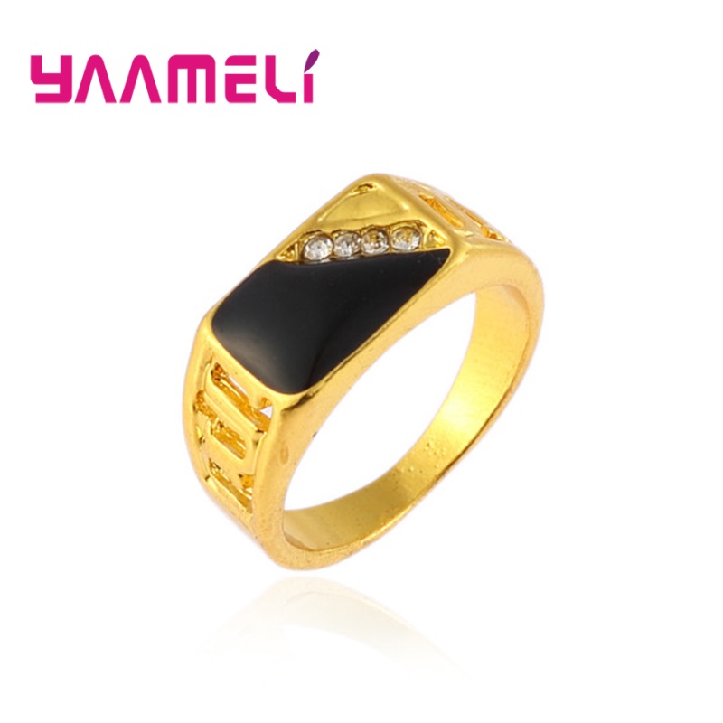 925 Sterling Silver Plated Men's Wide Band Ring with Black & White Rhinestone Square - Unique Statement Hip Hop Jewelry