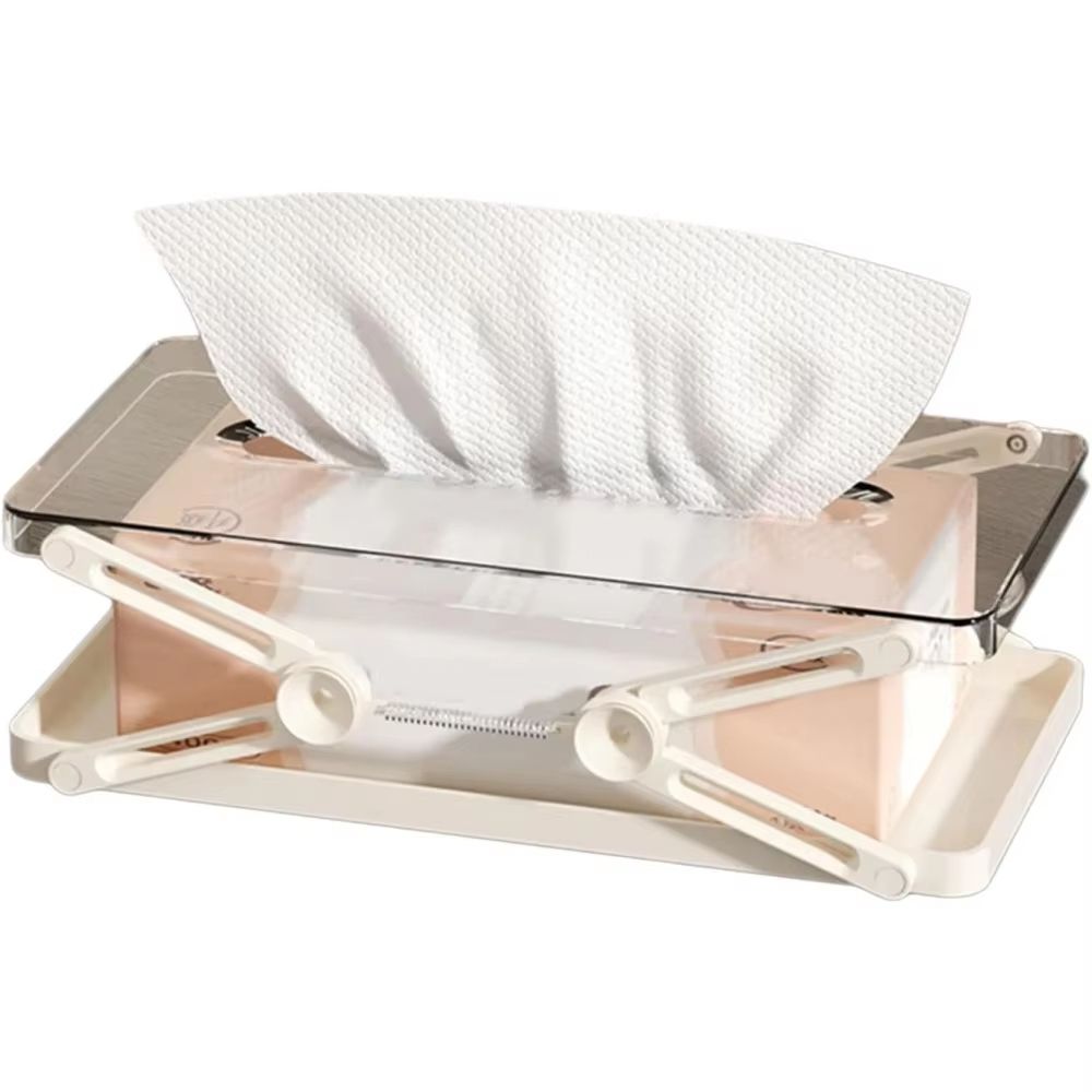 Adjustable Lift Tissue Storage Box with Anti-Slip Base and Expandable Paper Towel Holder