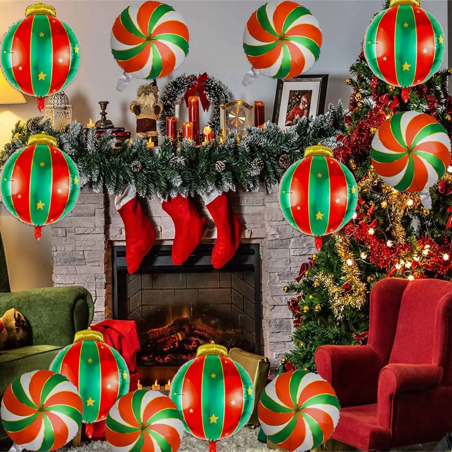 Christmas Round Candy Lollipop Foil Balloon Set (9 pcs)