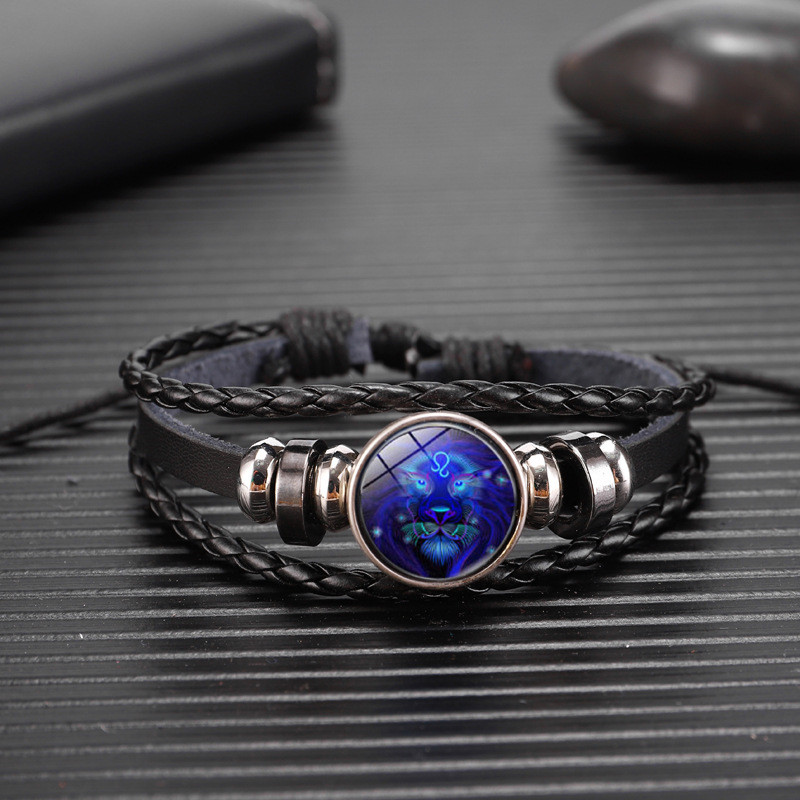 Glow in the Dark Zodiac Bracelet Multilayer Leather Wrap Astrology Gift