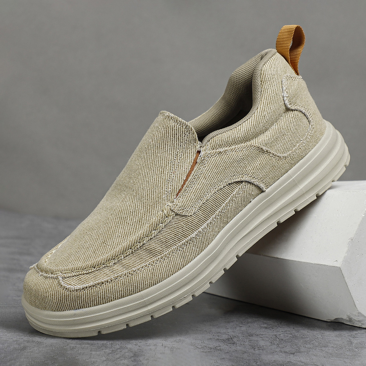 Men's Casual Canvas Shoes, Breathable Loafers, Slip-On Driving Sneakers, Vulcanized Flats for Comfortable Walking