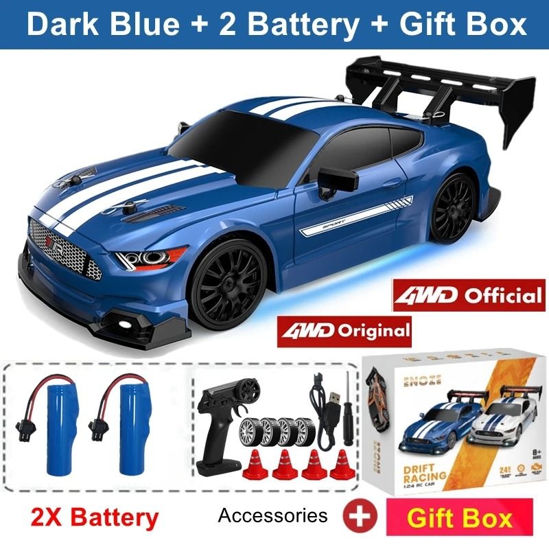 4WD RC Drift Car with LED Lights Rechargeable Remote Control Racing Toy