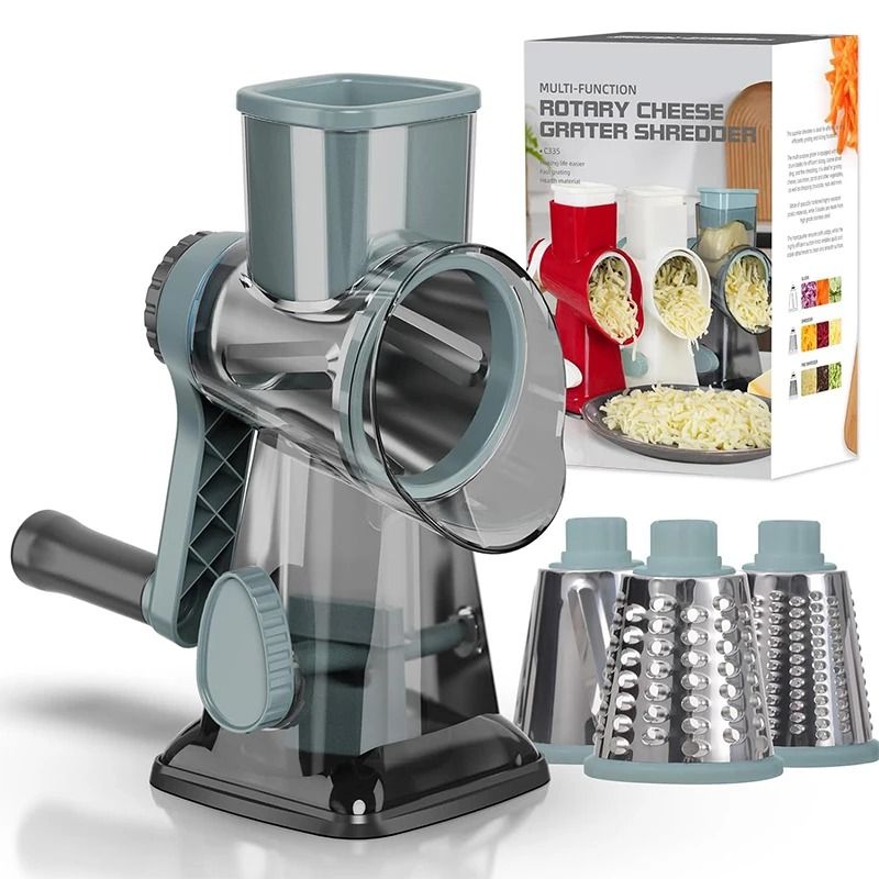 3 in 1 Rotary Cheese Grater Manual Vegetable Slicer and Nut Grinder