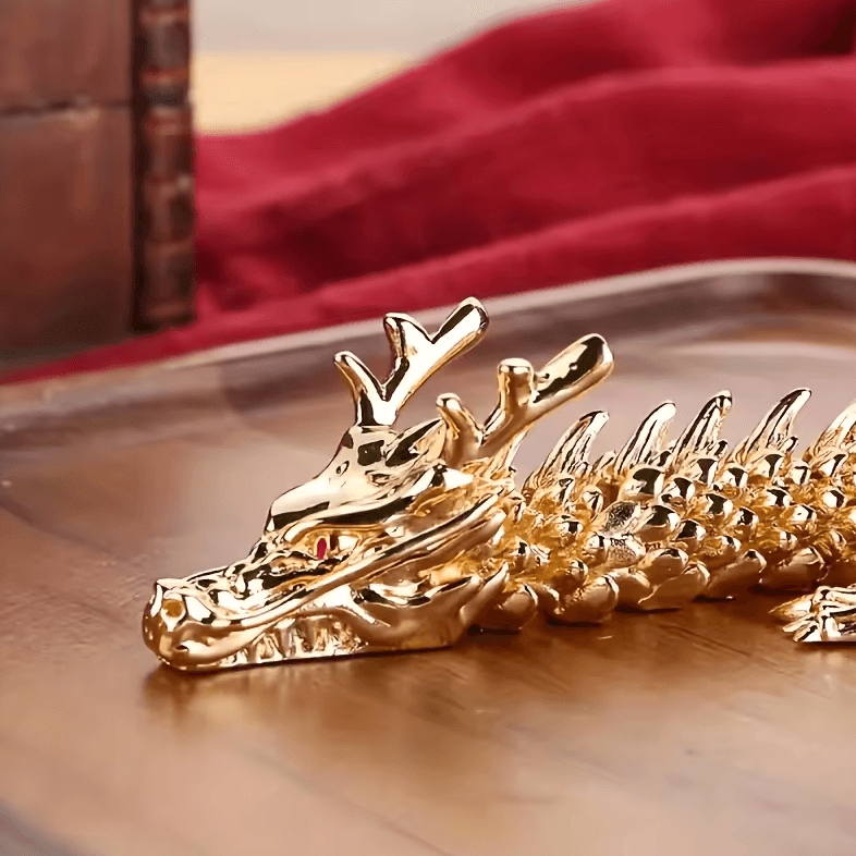 Majestic 3D Alloy Golden Dragon Statue with Movable Limbs – Symbol of Power & Good Luck