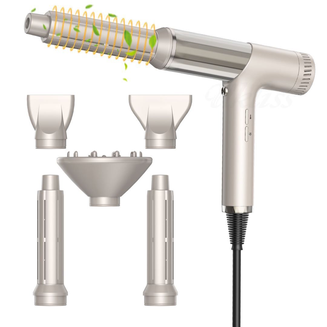 Noise Reducing Ionic Hair Dryer and Straightening Brush, Five-in-One High Power Fast Airflow