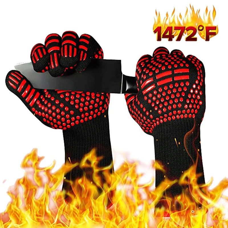 BBQ Gloves 1472F Extreme Heat Resistant Grilling Gloves Silicone Non-Slip Oven Mitts