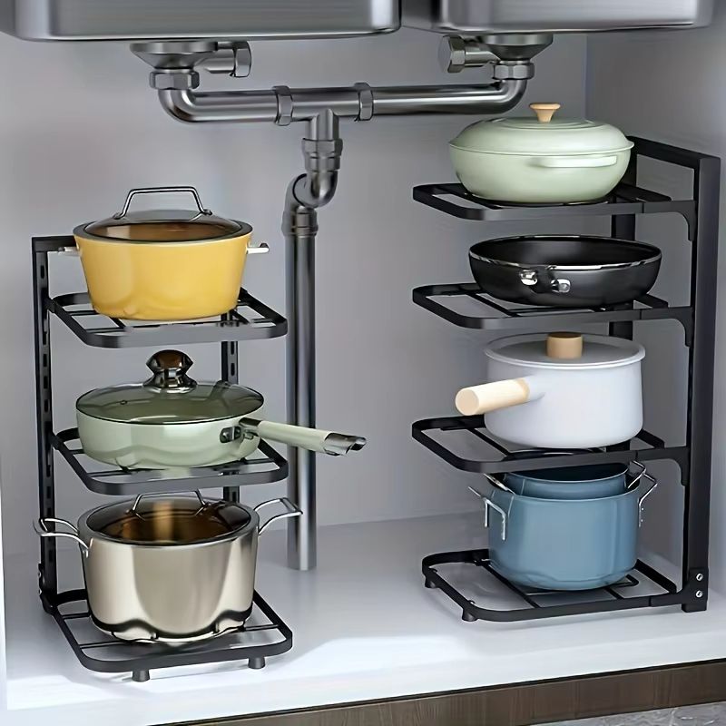 Adjustable Stainless Steel Pot Rack Organizer Multi Layer Pan and Lid Storage Stand