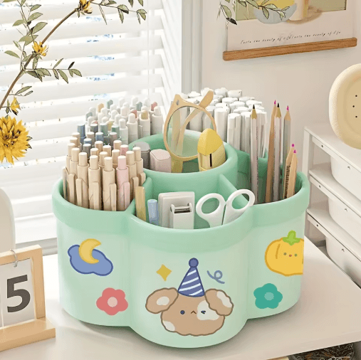 360 Degree Rotating Desk Organizer Multi Compartment Storage Caddy
