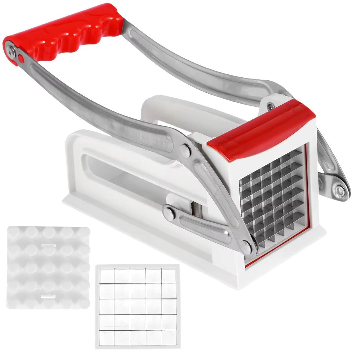 QuickSlice Stainless Steel French Fry Cutter – Manual Potato Chipper and Vegetable Slicer with Interchangeable Blades