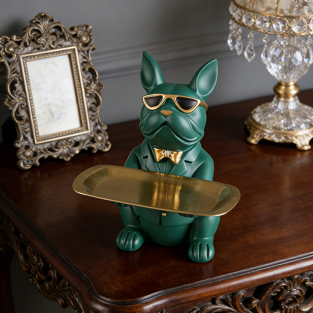 Bulldog Tray Decor Statue Multipurpose Storage Organizer for Living Room and Bedroom