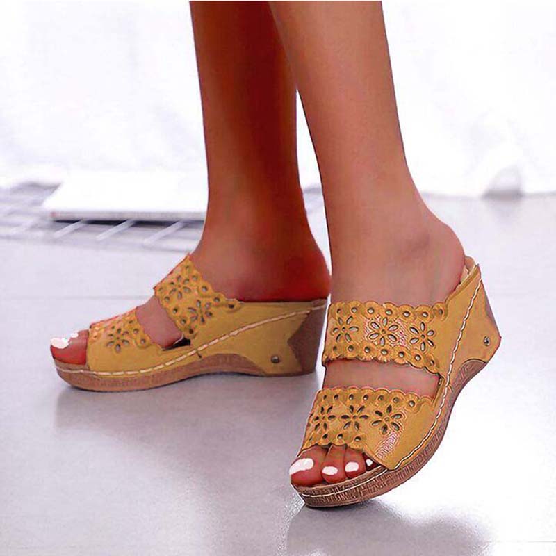 Stylish Summer Women Shoes Sandals, Non-Slip Slip On Wedge Sandals, Retro Ladies Footwear & Casual Women Slippers