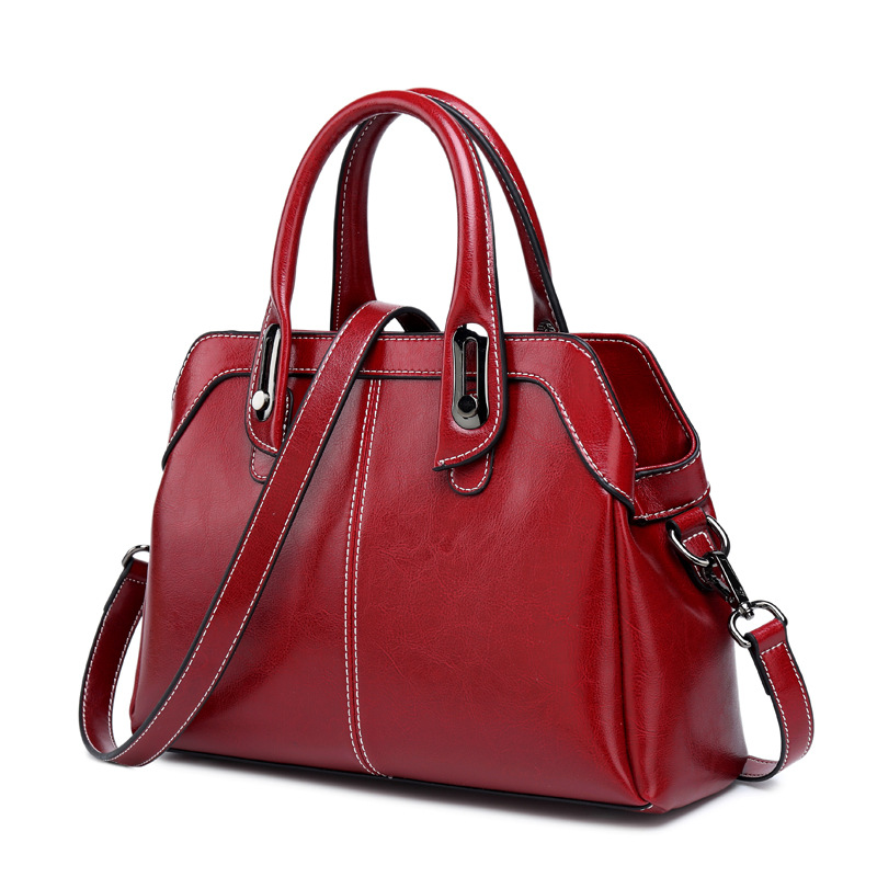 Genuine Leather Women's Handbag, Top Handle, Shoulder, Crossbody Bag, Fashion Oil Wax Cowhide Messenger Tote