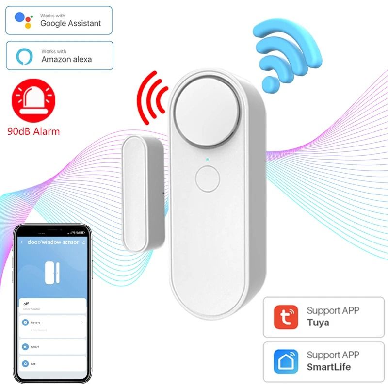 Tuya WiFi Door Sensor Smart Window Entry Alarm with Built In Siren for Home Security
