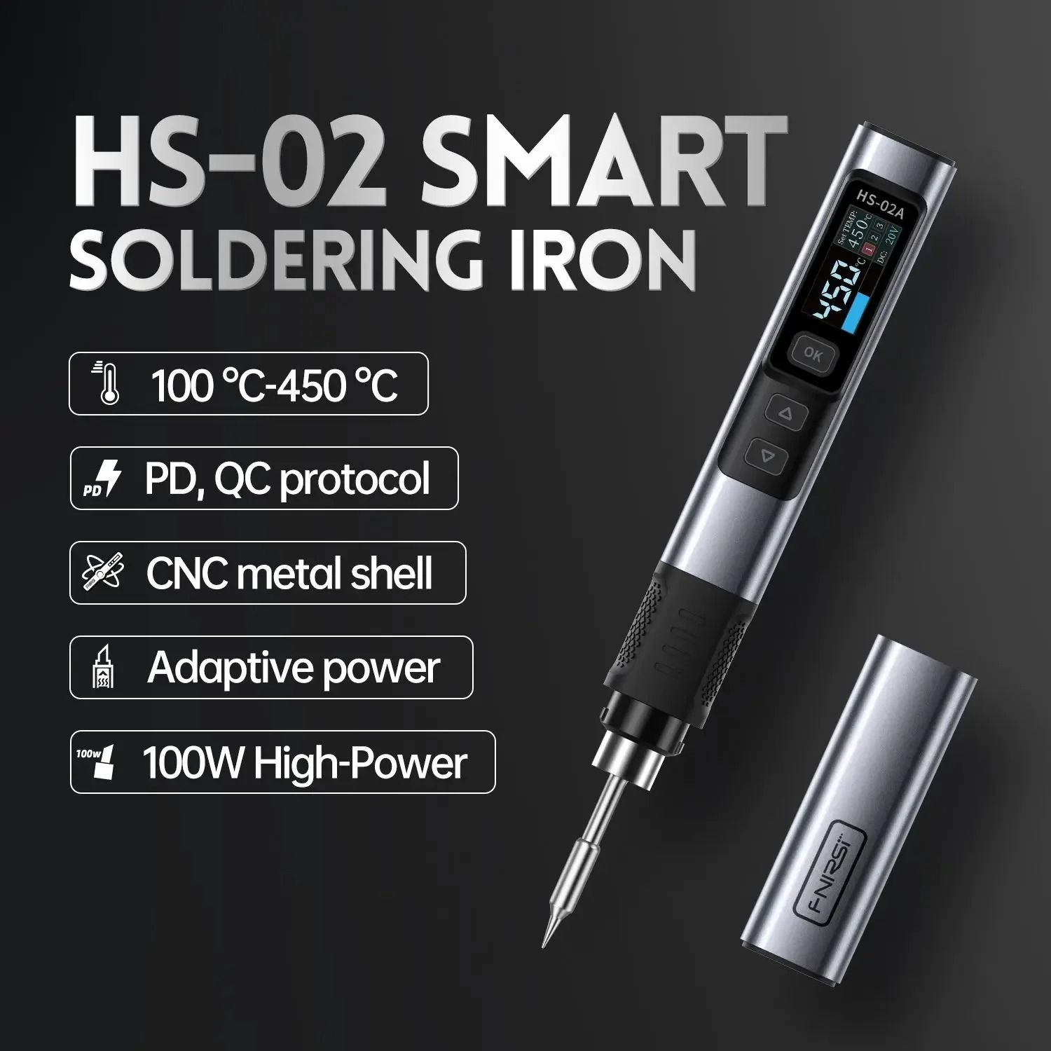 FNIRSI HS02 Smart Soldering Iron with PD QC Fast Heating for Welding and Repair