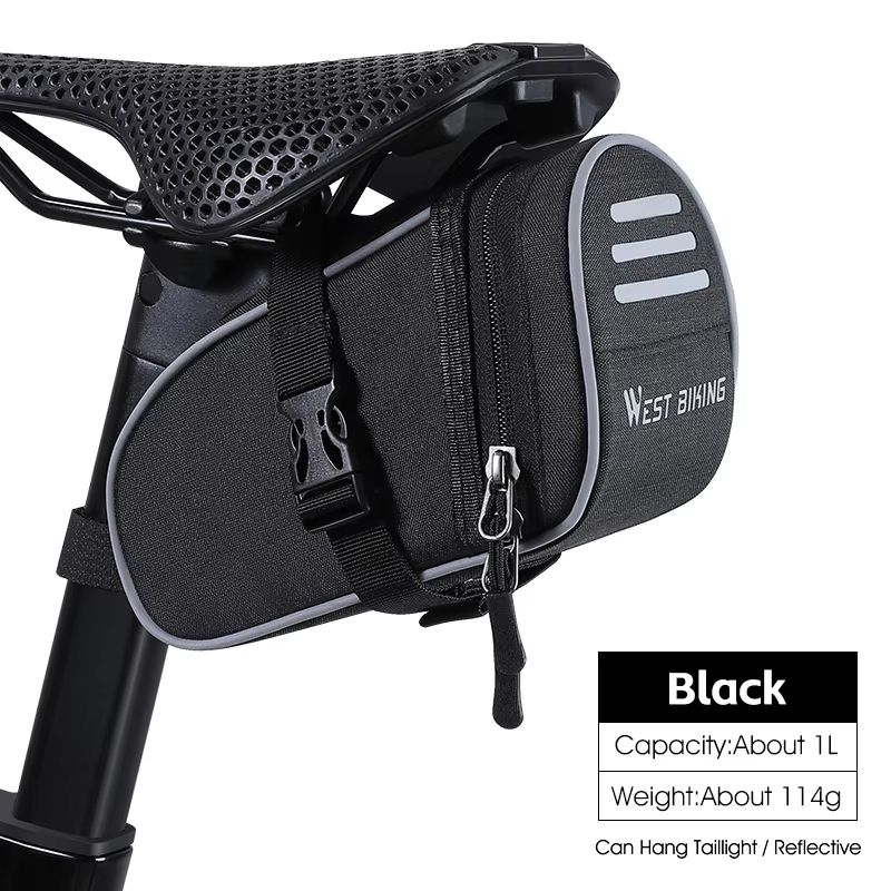 WEST BIKING Reflective Waterproof Bike Saddle Bag 1.2L Ultralight Tail Bag