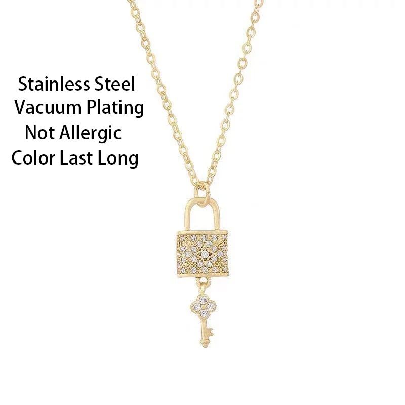 Zircon Crystal Lock and Key Pendant Necklace