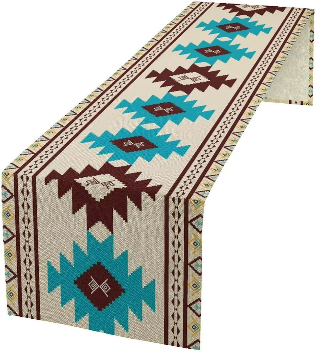 Aztec Boho Linen Table Runner Geometric Tribal Dining Table Decor
