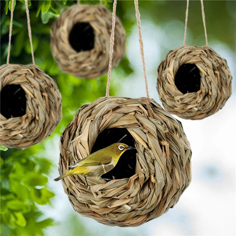 Outdoor Decorative Weaved Hanging Parrot Nest Houses, New Birds Nest Bird Cage Grass Egg Cage Bird House
