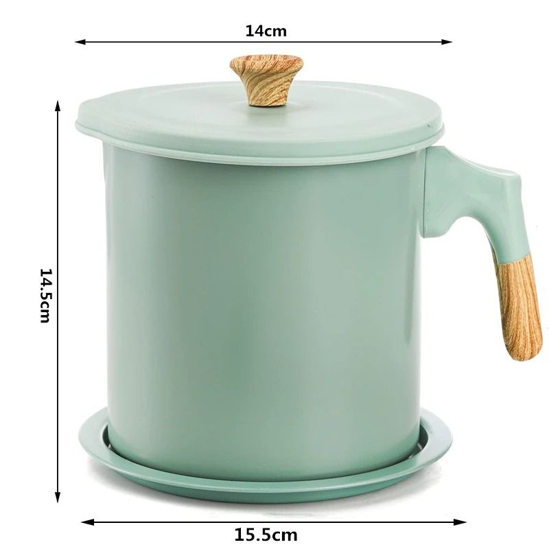 Stainless Steel 1.4L Bacon Grease Container & Fine-Mesh Oil Strainer