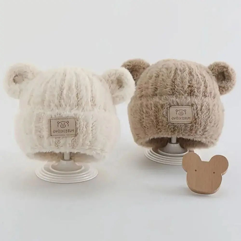 Winter Warm Baby Hat with Bear Ears Soft Plush Lining Cozy Headwear
