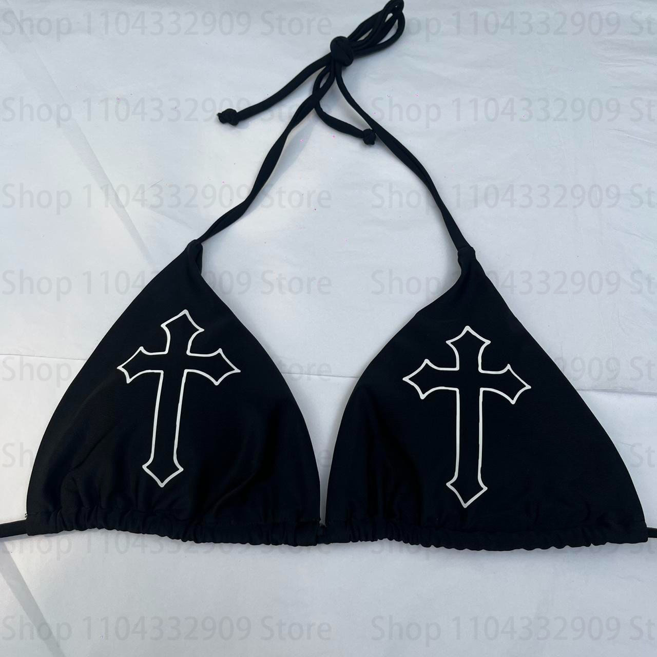 Punk Print Gothic Bathing Suit for Women, Star Design Thong Bikini Set