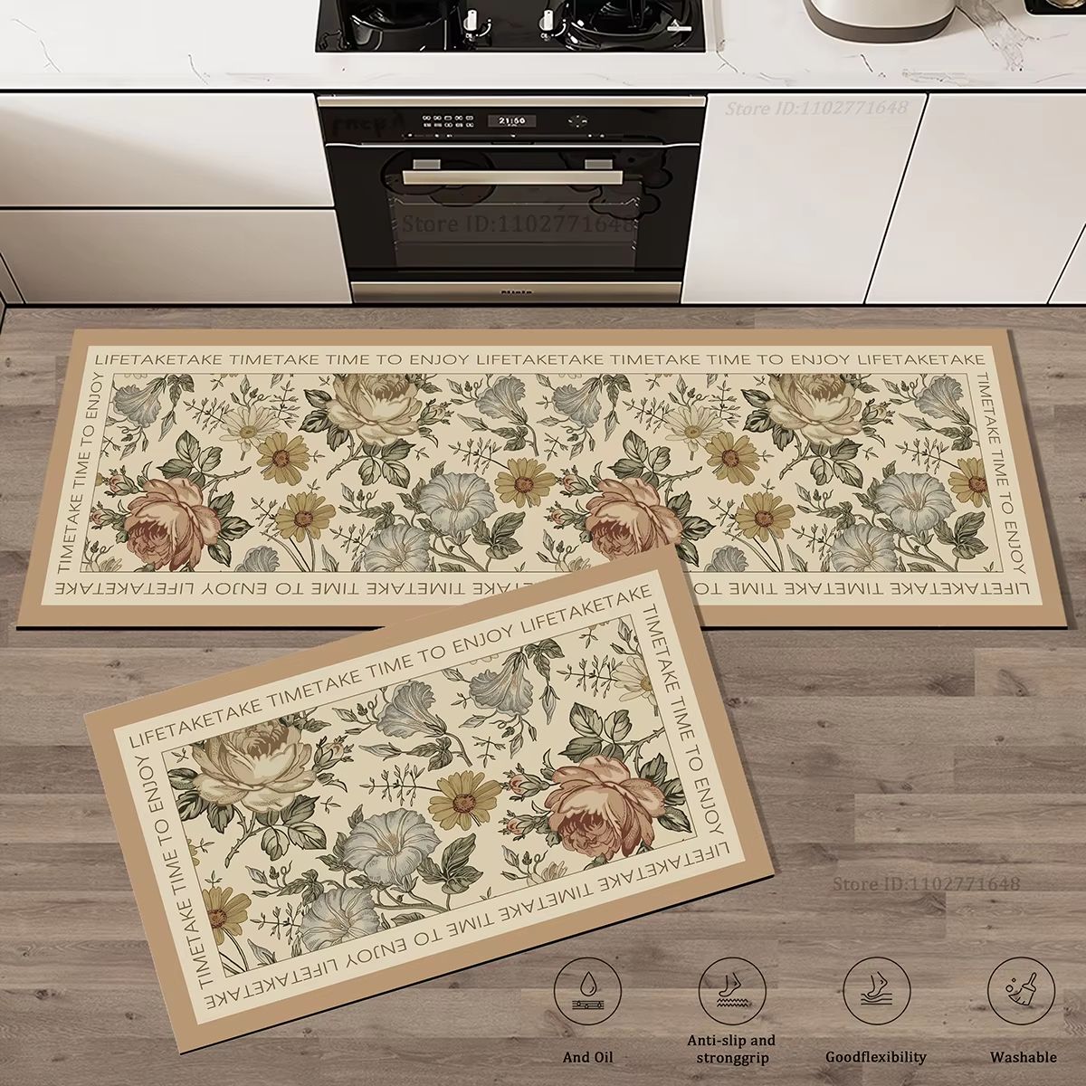 Floral Anti Fatigue Kitchen Runner Rug Extra Thick Non Slip Long Floor Mat