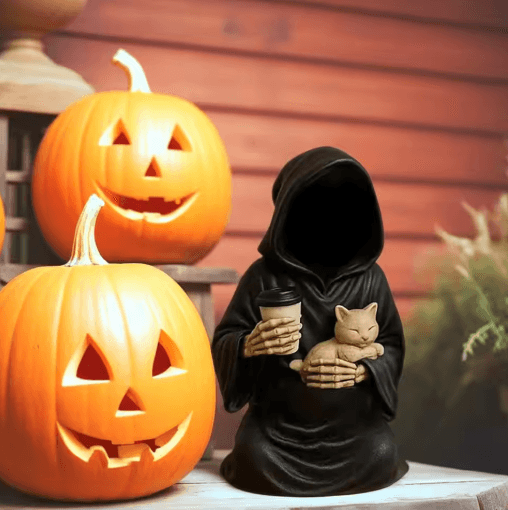 Emotional Support Grim Reaper Figurine Exhausted Gothic Desk Statue with Card