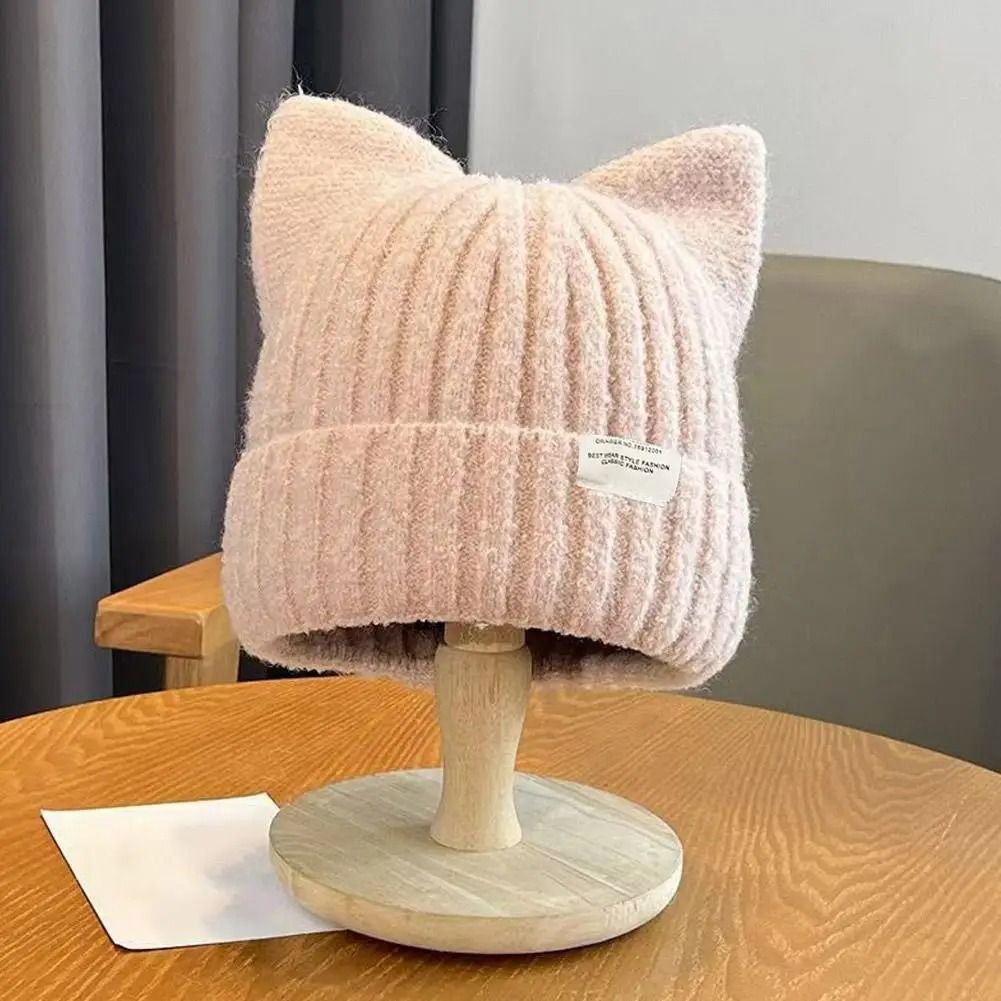Cute Cat Ears Beanie – Autumn & Winter Warm Knitted Pullover Hat