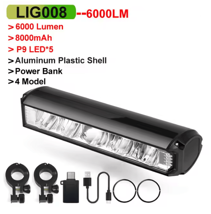 NEWBOLER 6000 Lumen Rechargeable Bicycle Light with 8000mAh Battery and Waterproof Design
