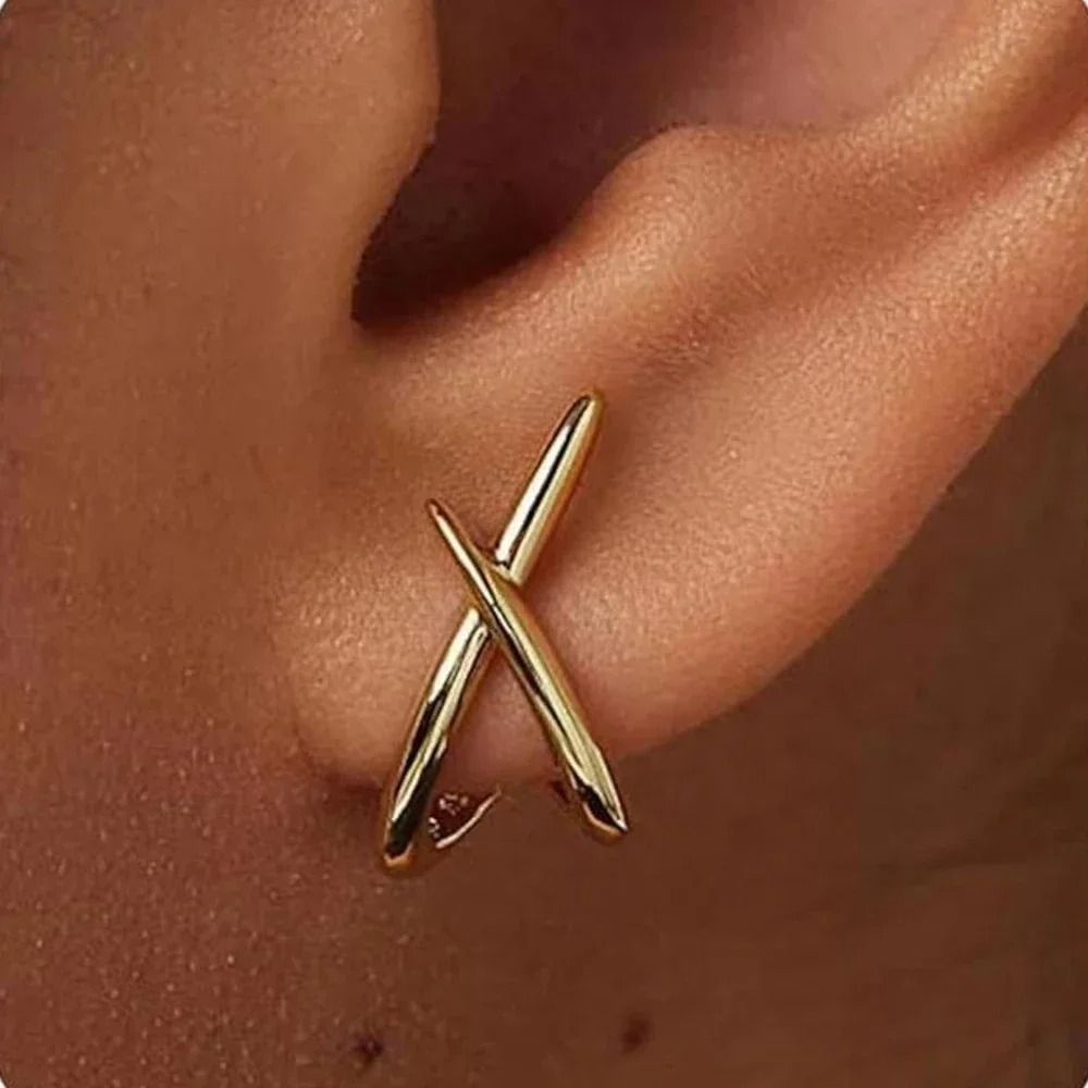 Trendy Gold Cross Stud Earrings