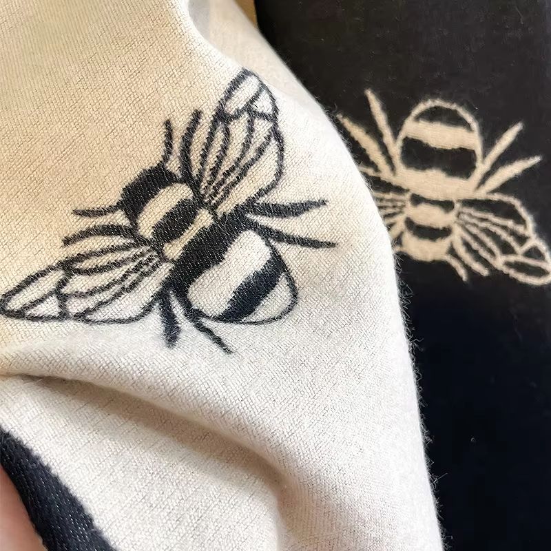 Luxury Two-Sided Bees Pattern Pashmina Shawl Soft Warm Winter Blanket Scarf