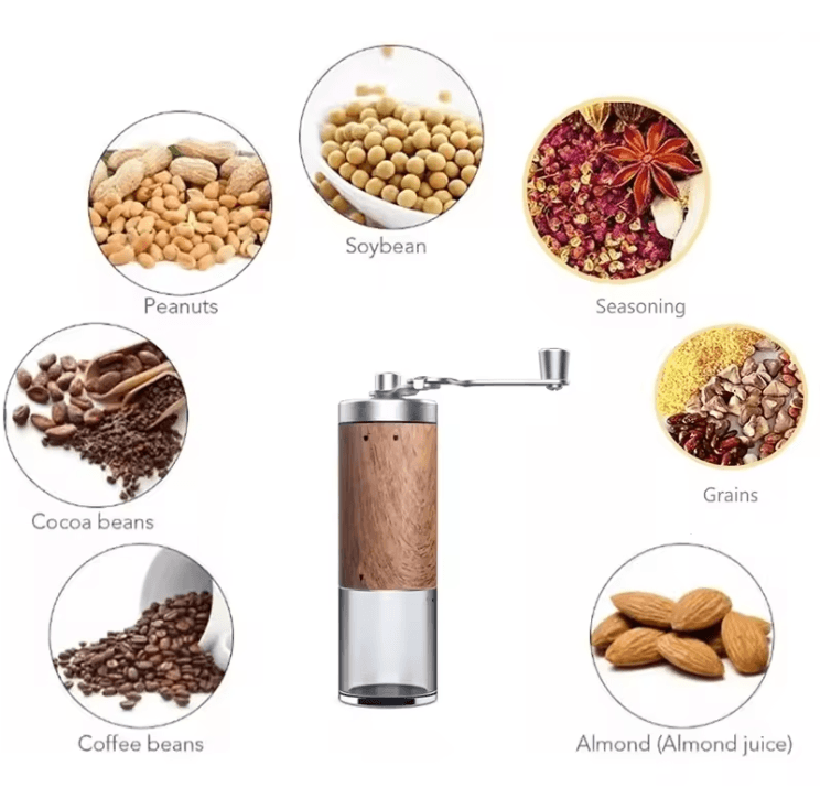 Portable Coffee Bean Grinder Hand Crank with Wood Grain Stainless Steel Design